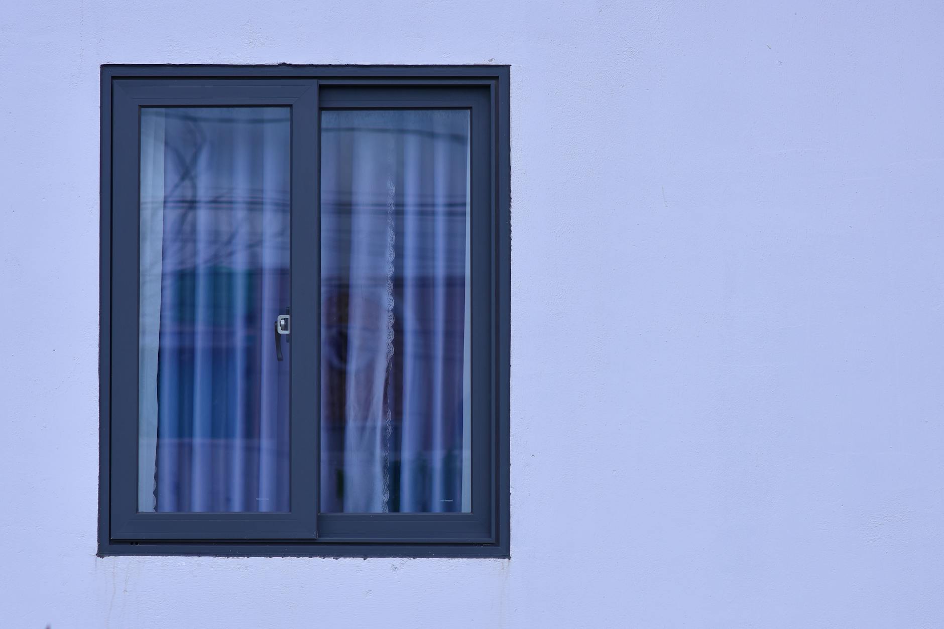 modern window with blue frosted glass